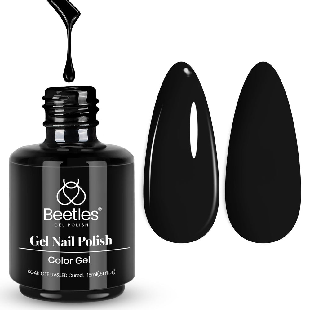 Vernis gel noir Beetles Audrey, flacon 15 ml, couleur intense et longue tenue.
