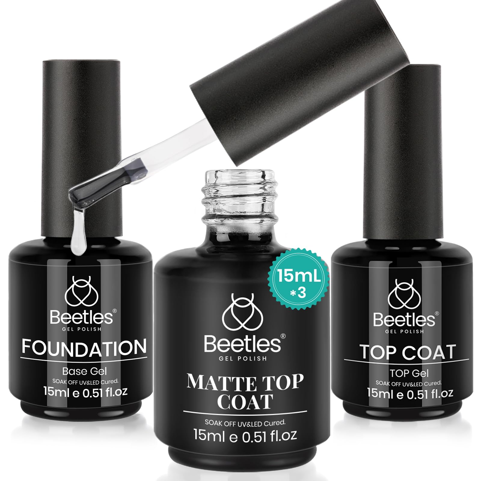 Beetles Base Coat 15ml bottle for smooth adhesion and even application.