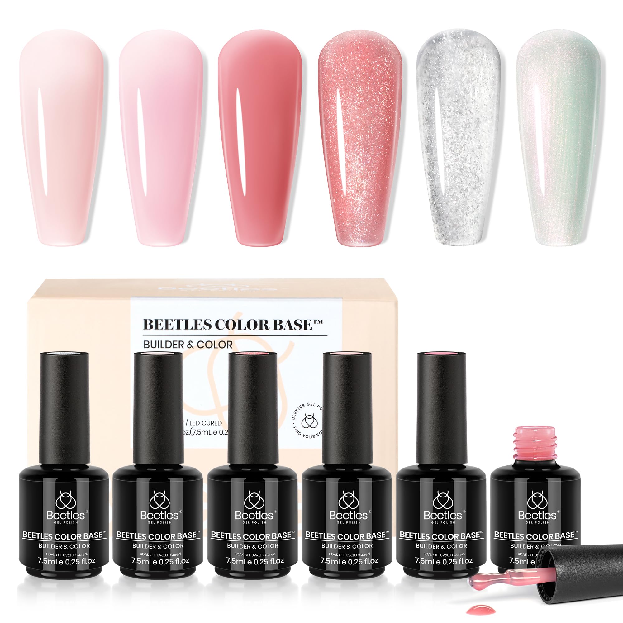 Beetles Rubber Base Gel Nude Pink texture lisse prête à l'emploi pour une base naturelle