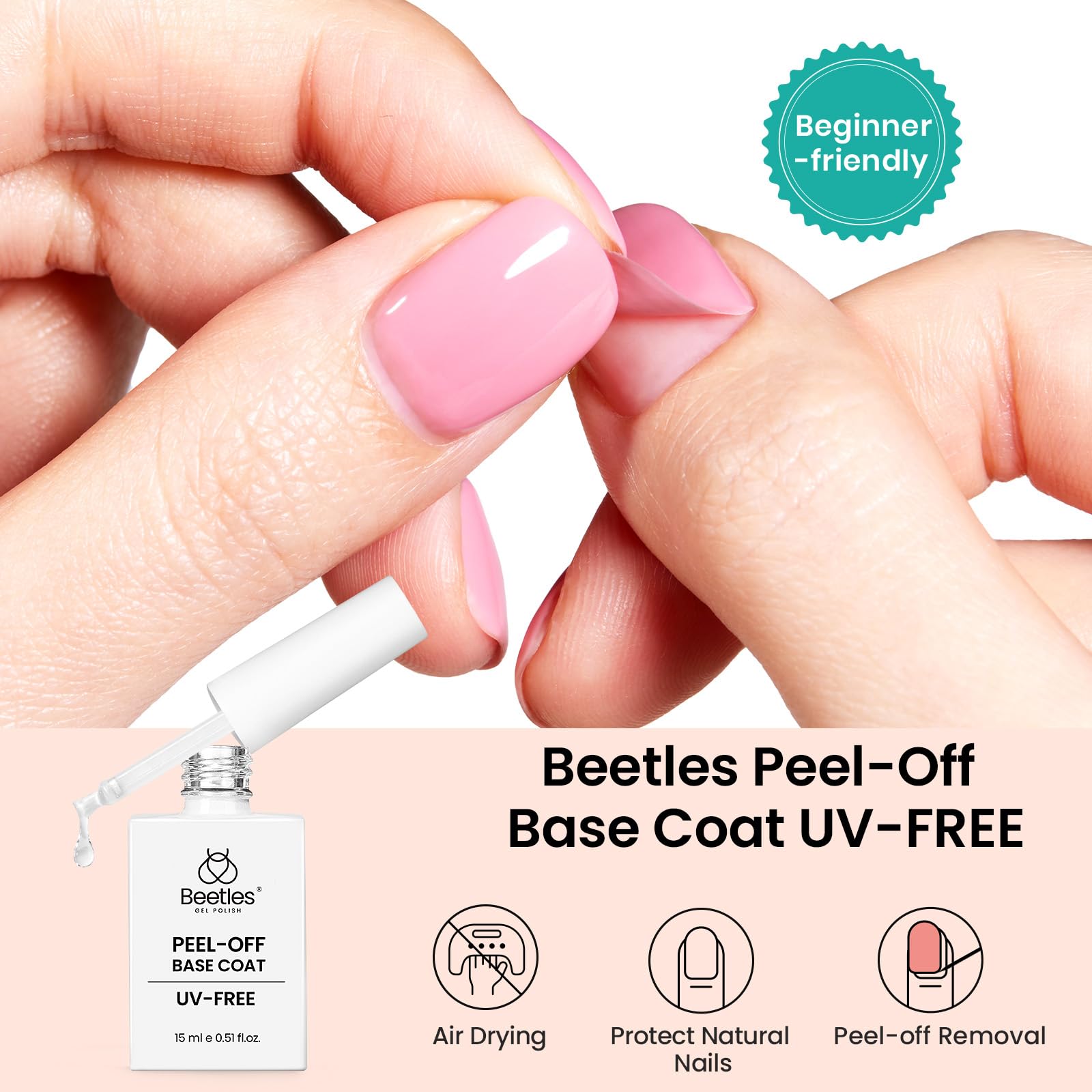 Beetles base gel décollable: application à l’air libre sans lampe.