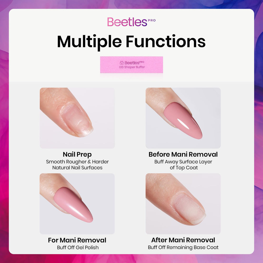Bloc de polissage Beetles rose 4 cotes pour ongles artificiels, polissage en douceur.