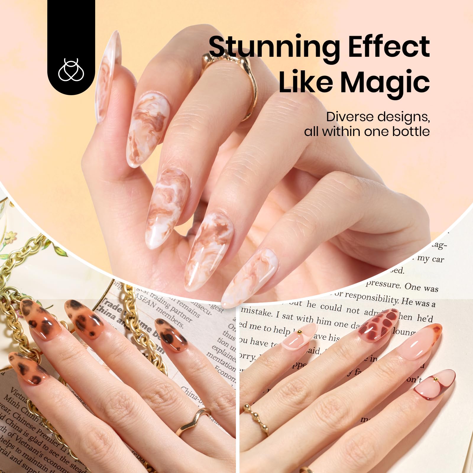 Beetles Blooming Gel: effet marbre sur ongles, rendu naturel et sophistiqué.