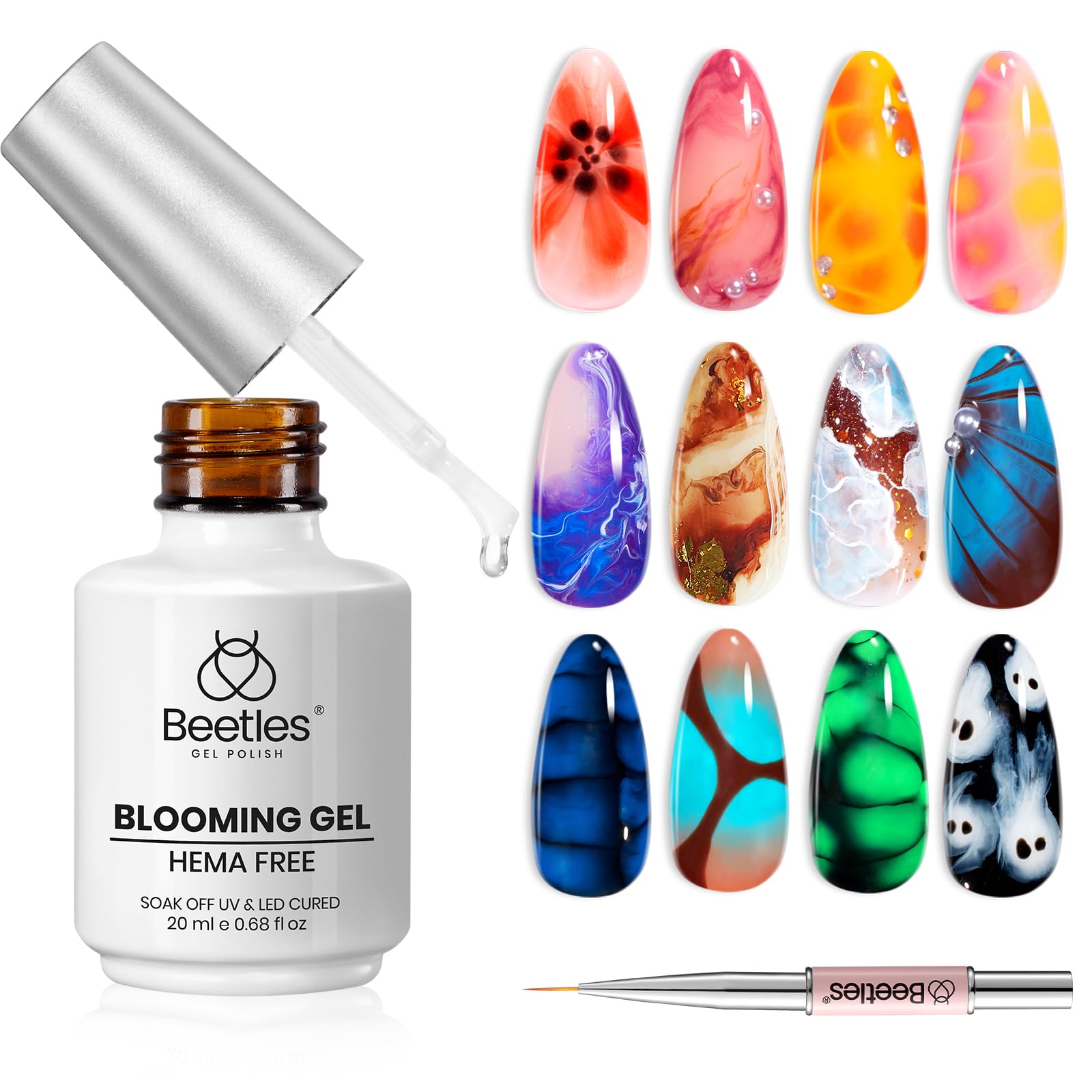 Beetles Blooming Gel Polish: effet blooming marbre pour des designs élégants.