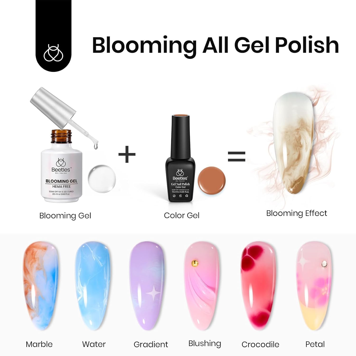 Beetles Blooming Gel Polish: pinceau intégré pour motifs floraux sur ongles.