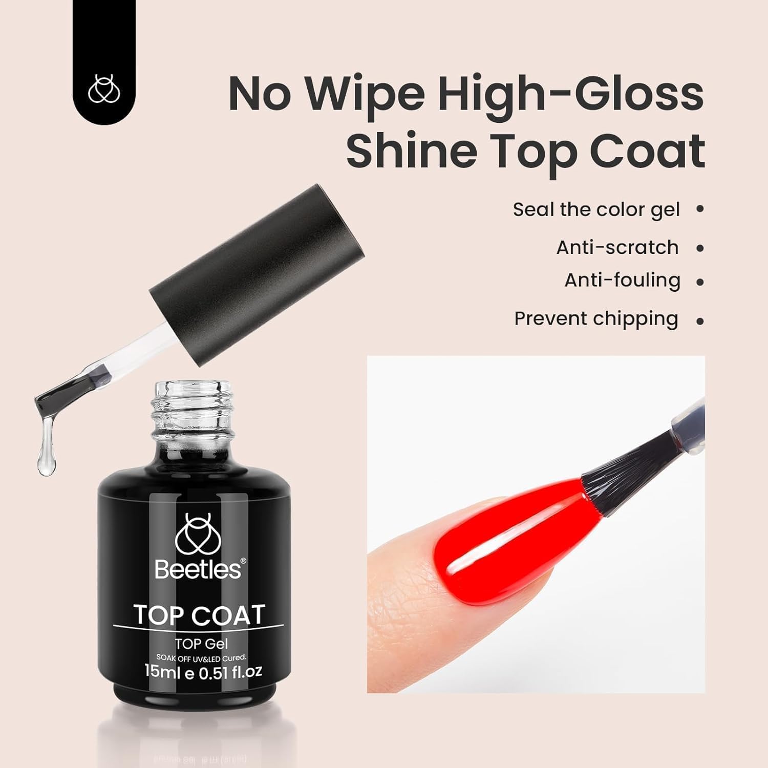 Beetles Gel Shine Top Coat, application douce et rapide.