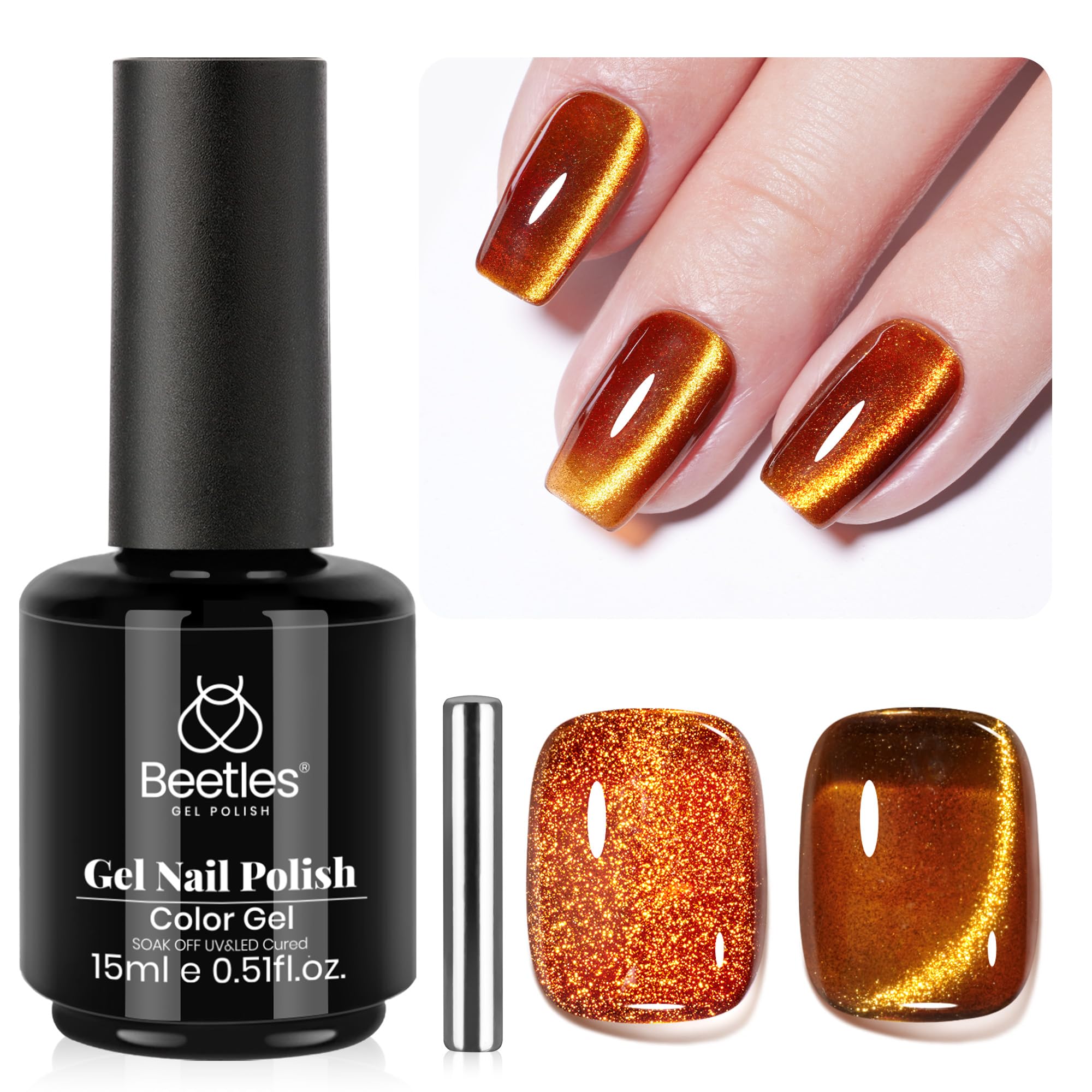 Beetles Brown Cat Eye Vernis Ambre: lueur chaude et poudre d'or