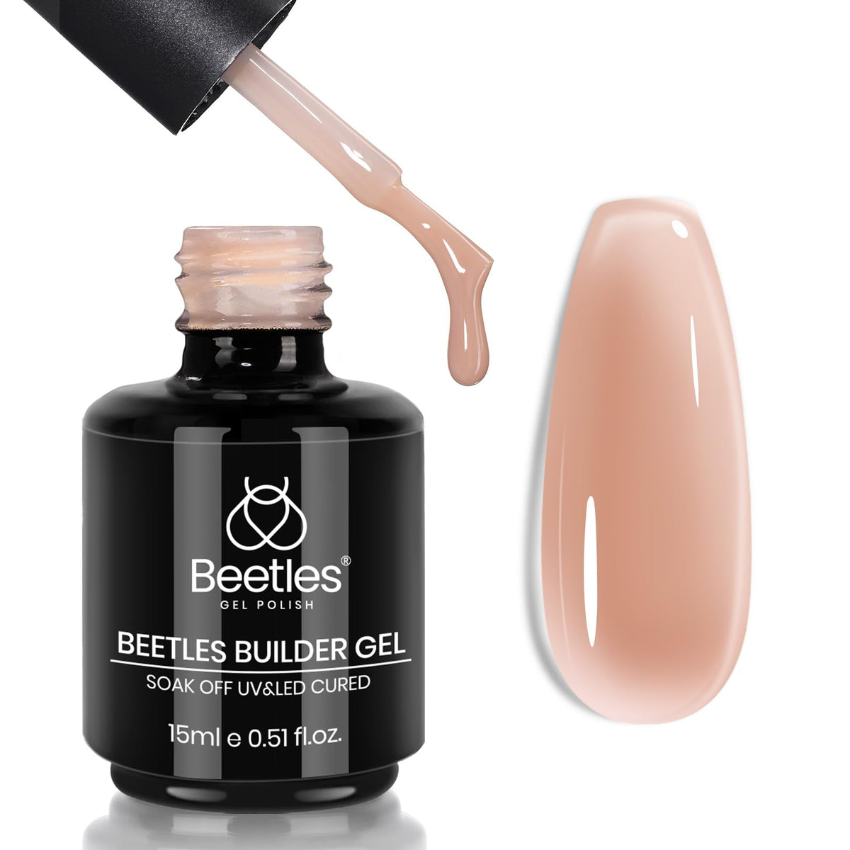 Gel Beetles Builder Gel, bouteille 15 ml, teinte nude caramel idéale pour l'automne.