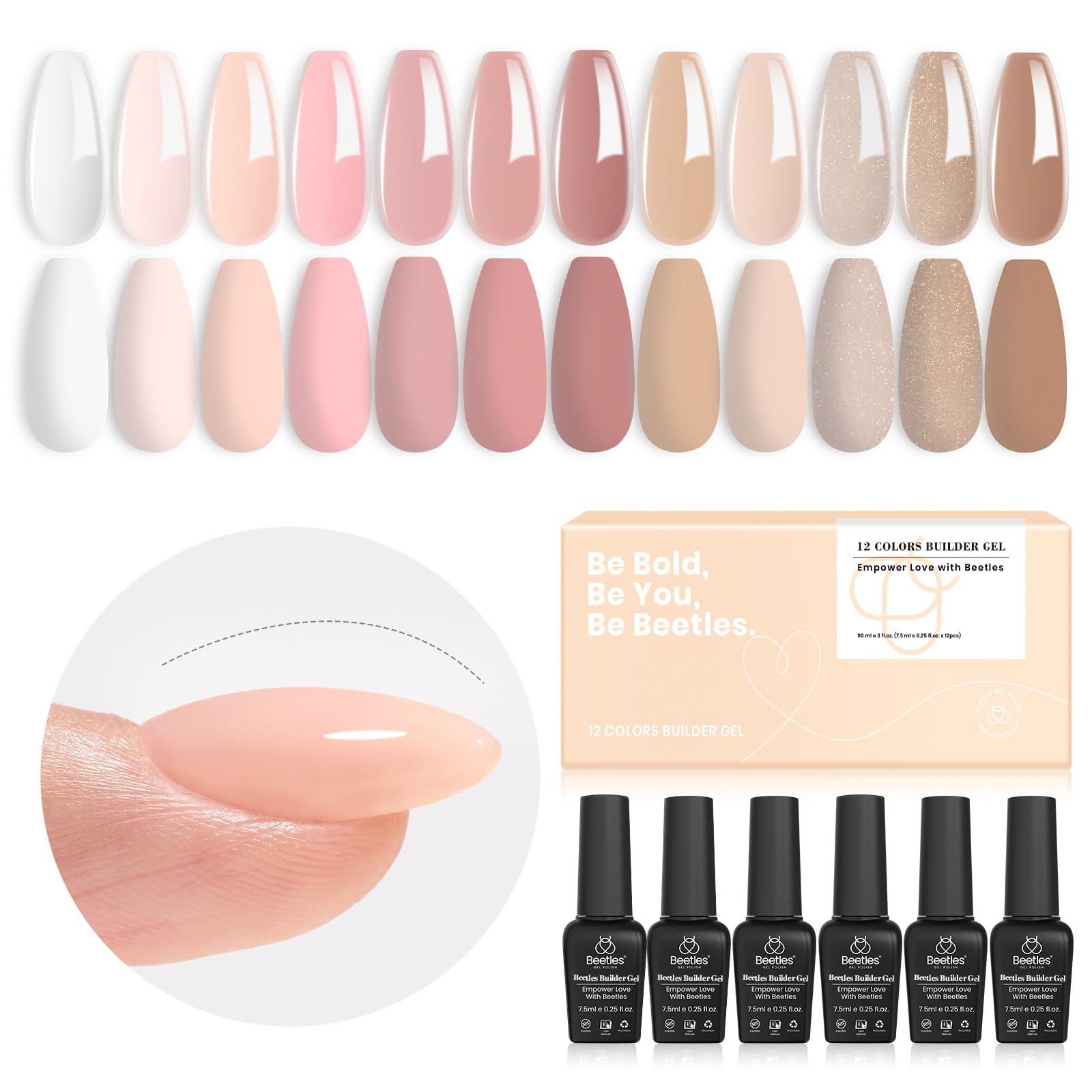 Beetles Builder Gel ensemble 12 couleurs pour ongles personnalisés et durables.