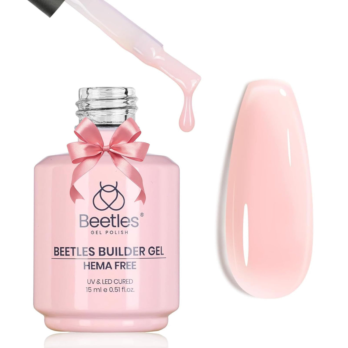 Beetles Builder Gel HEMA Free, bouteille rose prête à l’emploi pour démarrer la pose.