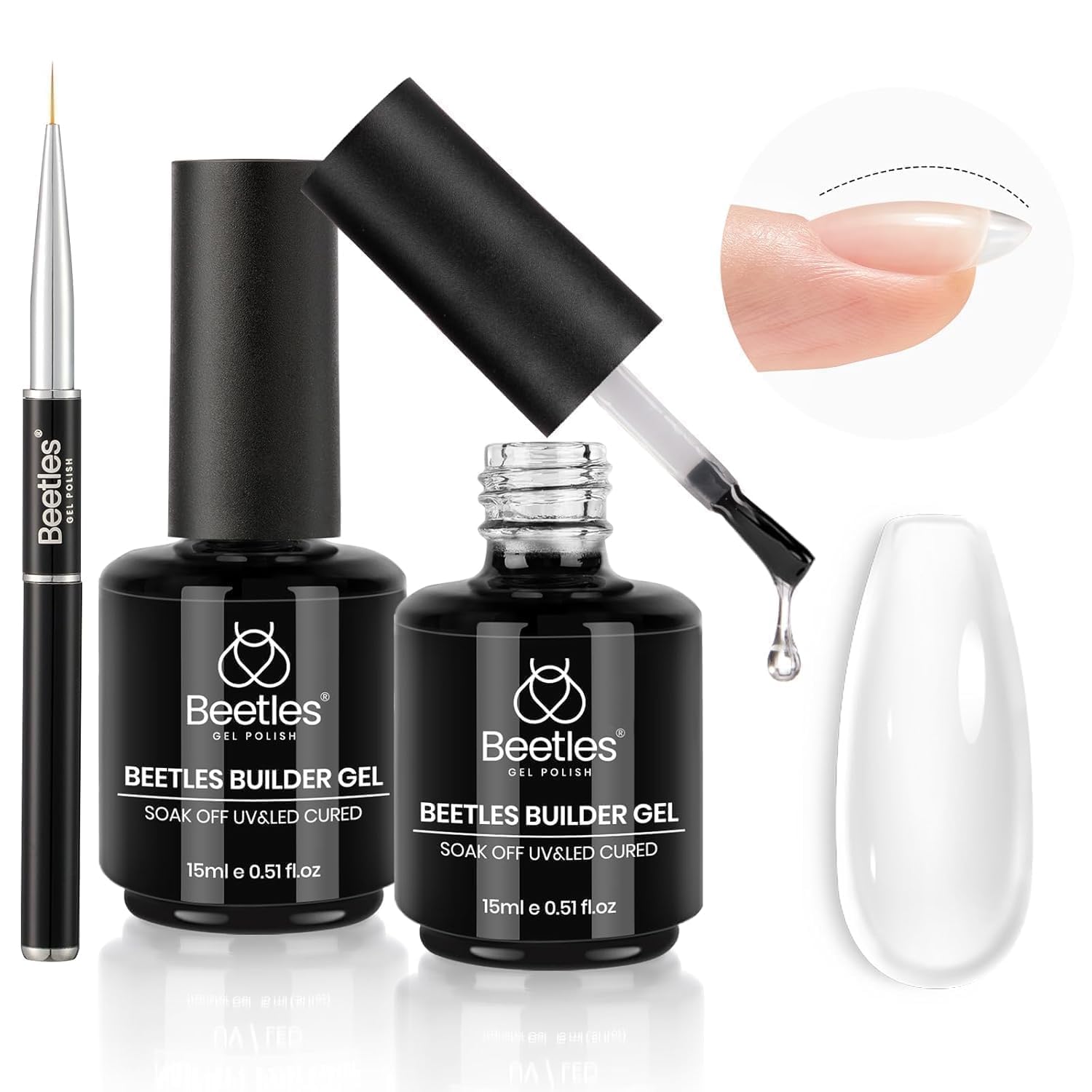 Beetles Builder Gel clair pour extensions d'ongles durables et finition naturelle.