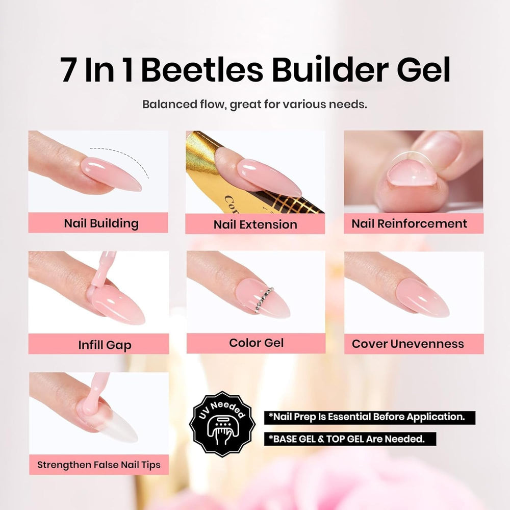 Beetles Builder Gel : pinceau d’application facilitant la pose précise.