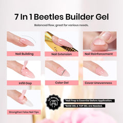 Beetles Builder Gel : pinceau d’application facilitant la pose précise.