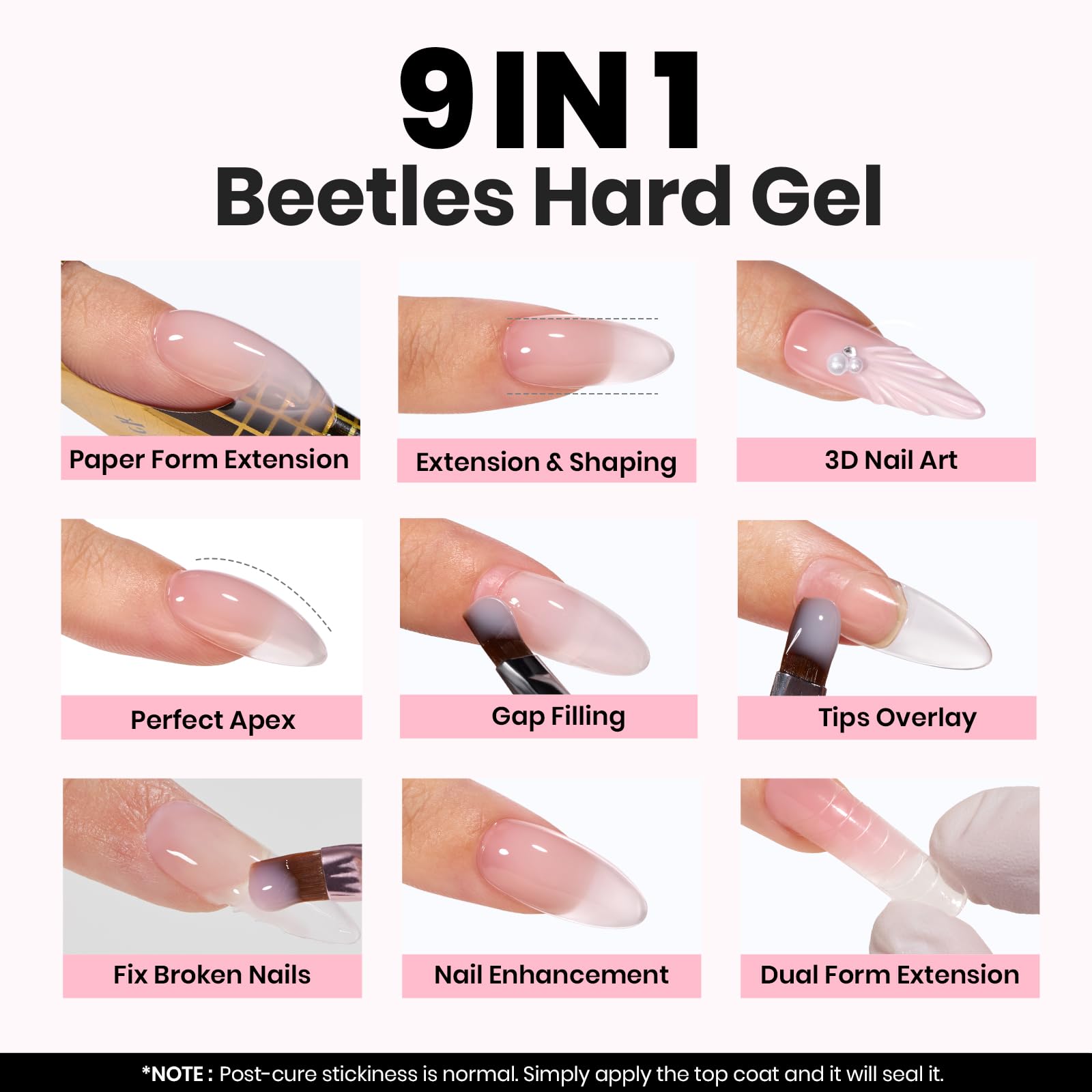 Beetles Builder Gel pinceau double-face intégré, application précise.