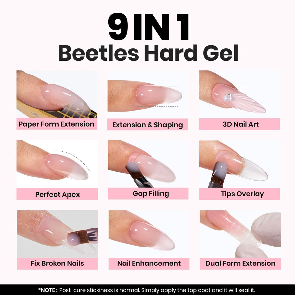 Beetles Builder Gel pinceau double-face intégré, application précise.