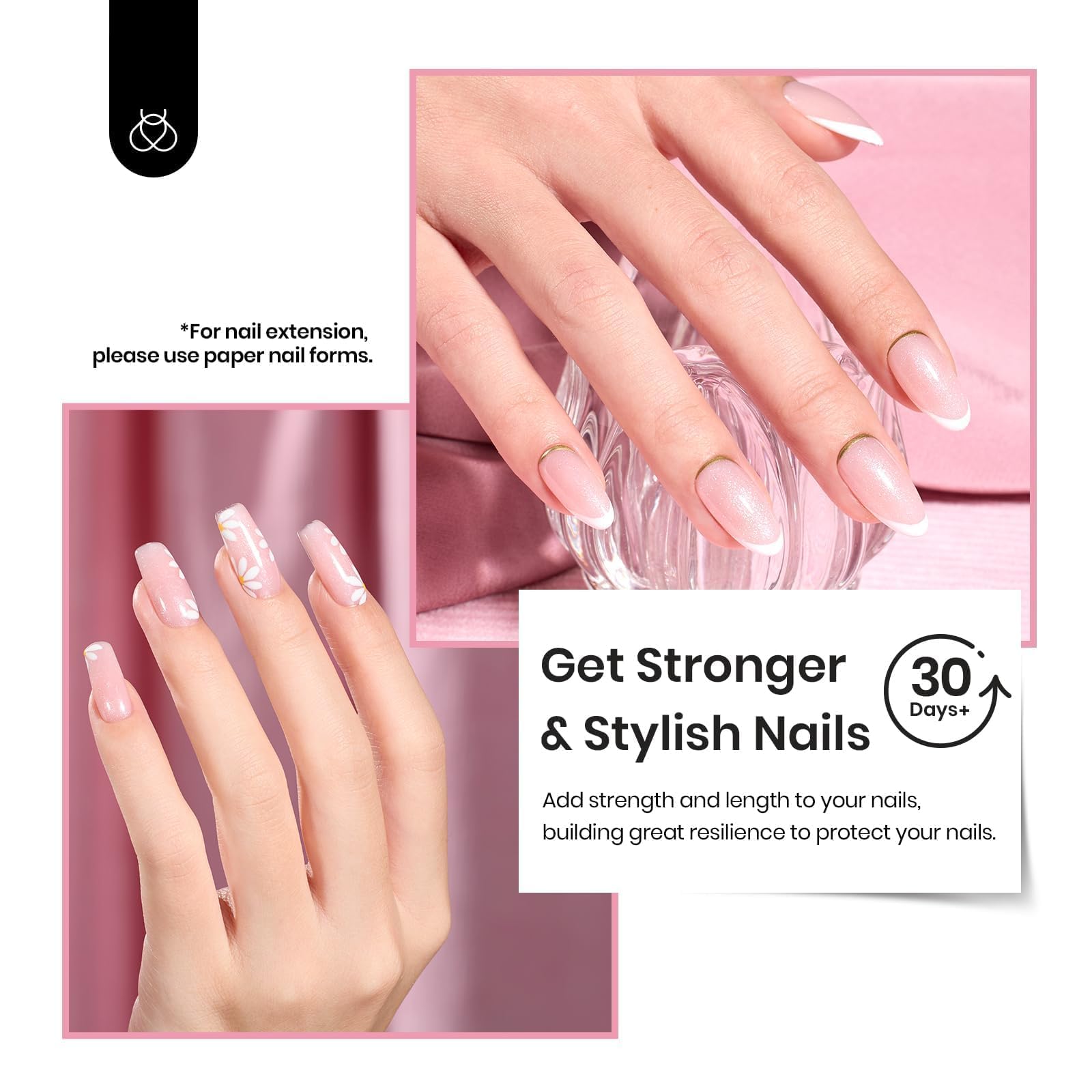 Beetles Builder Gel Rose Glitter – préparation et éclairage UV/LED pour une cure rapide et durable.