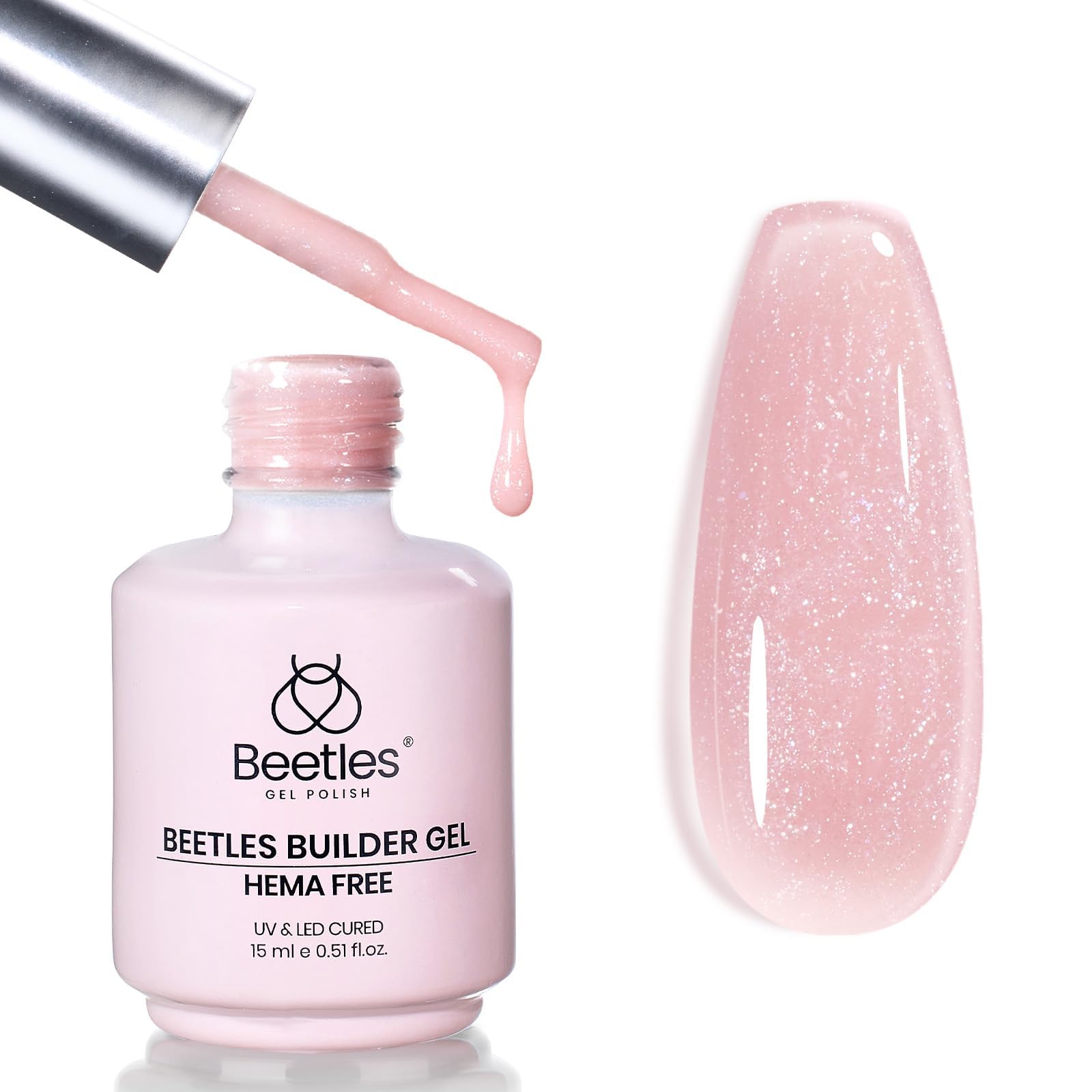 Beetles Builder Gel Rose Glitter – emballage élégant pour débuter une manucure à domicile.