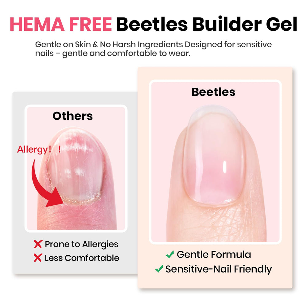 Beetles Builder Gel Rose Glitter – pinceau amélioré pour une application précise des motifs.