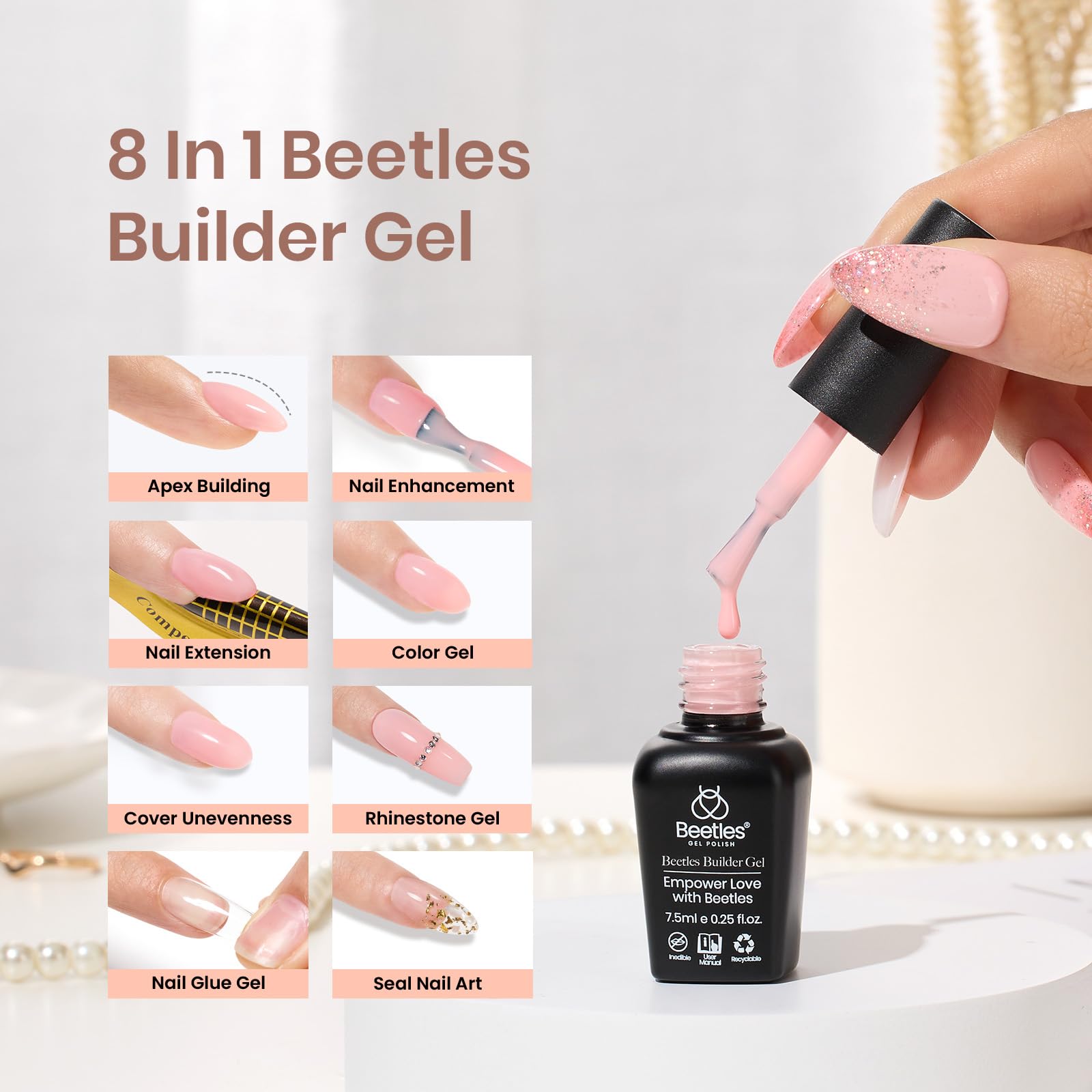 Beetles Builder Gel sept-en-un: extension facile et apex solide.