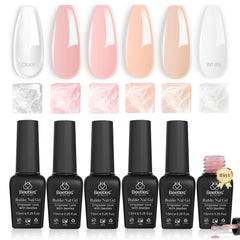 Beetles Builder Gel Set avec six nuances nude pour overlays naturels et élégants.