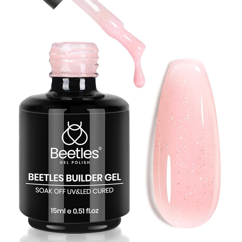 Beetles Builder Gel Starlit Nude, bouteille visible et application fluide.