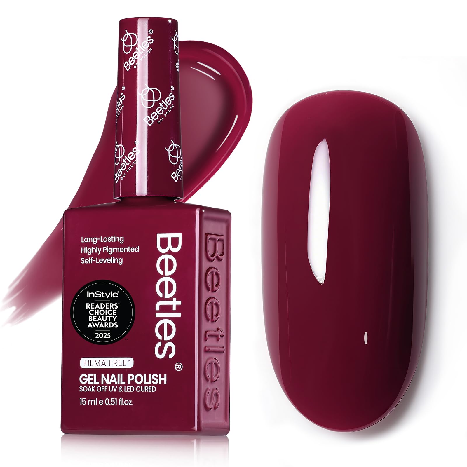 Beetles Burgundy Red Gel Polish flacon – couleur riche et durable pour manucure élégante.