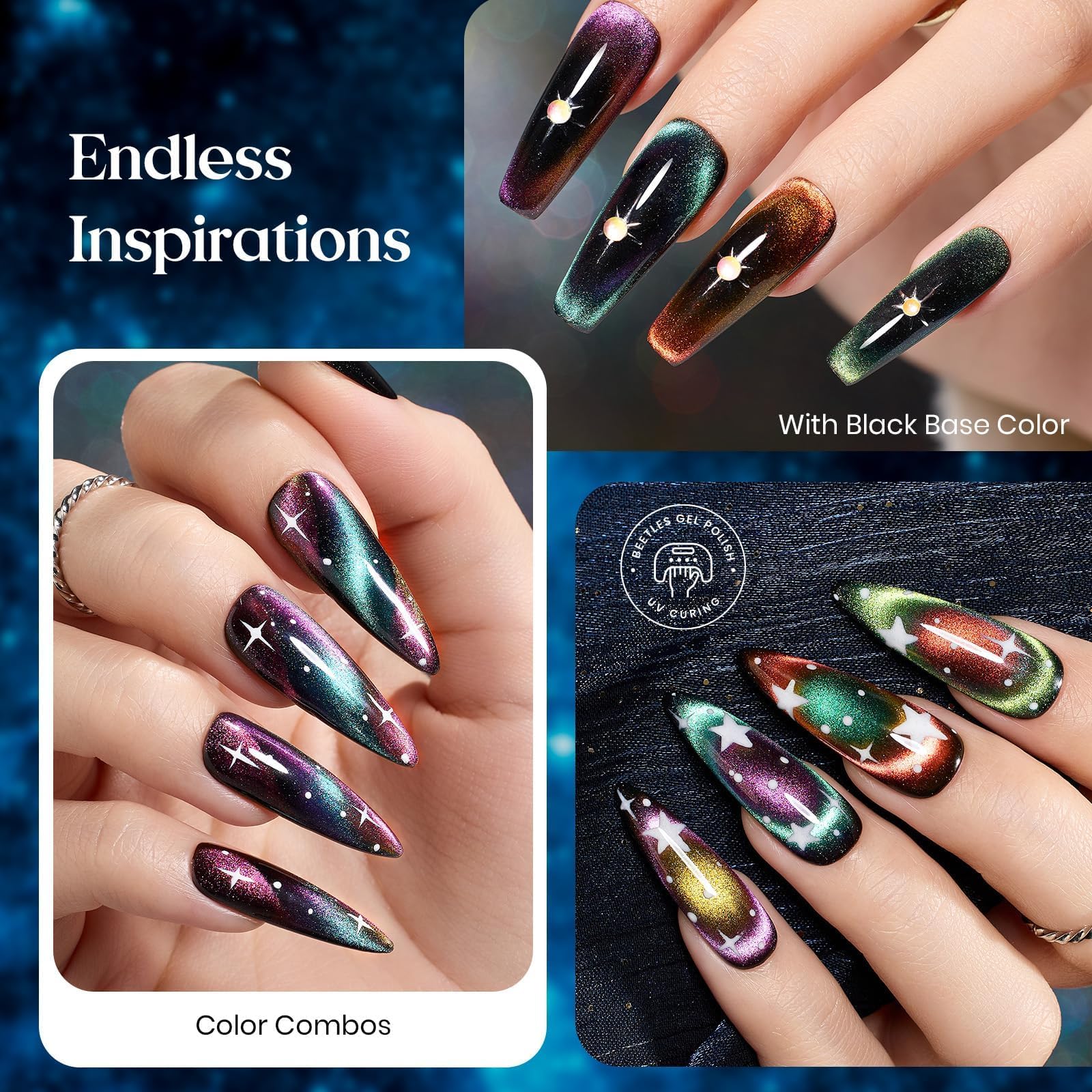 Beetles Gel Polish effet chat-yeux avec aimant pour motifs personnalisés.