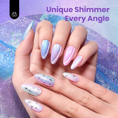 Beetles Cat Eye Blue Swatch demonstrates cool coastal shimmer and lasting gloss.