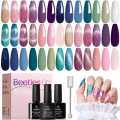 Beetles Cat Eye Gel Polish Floral Verses – boîte avec 20 couleurs pour une manucure personnalisée.