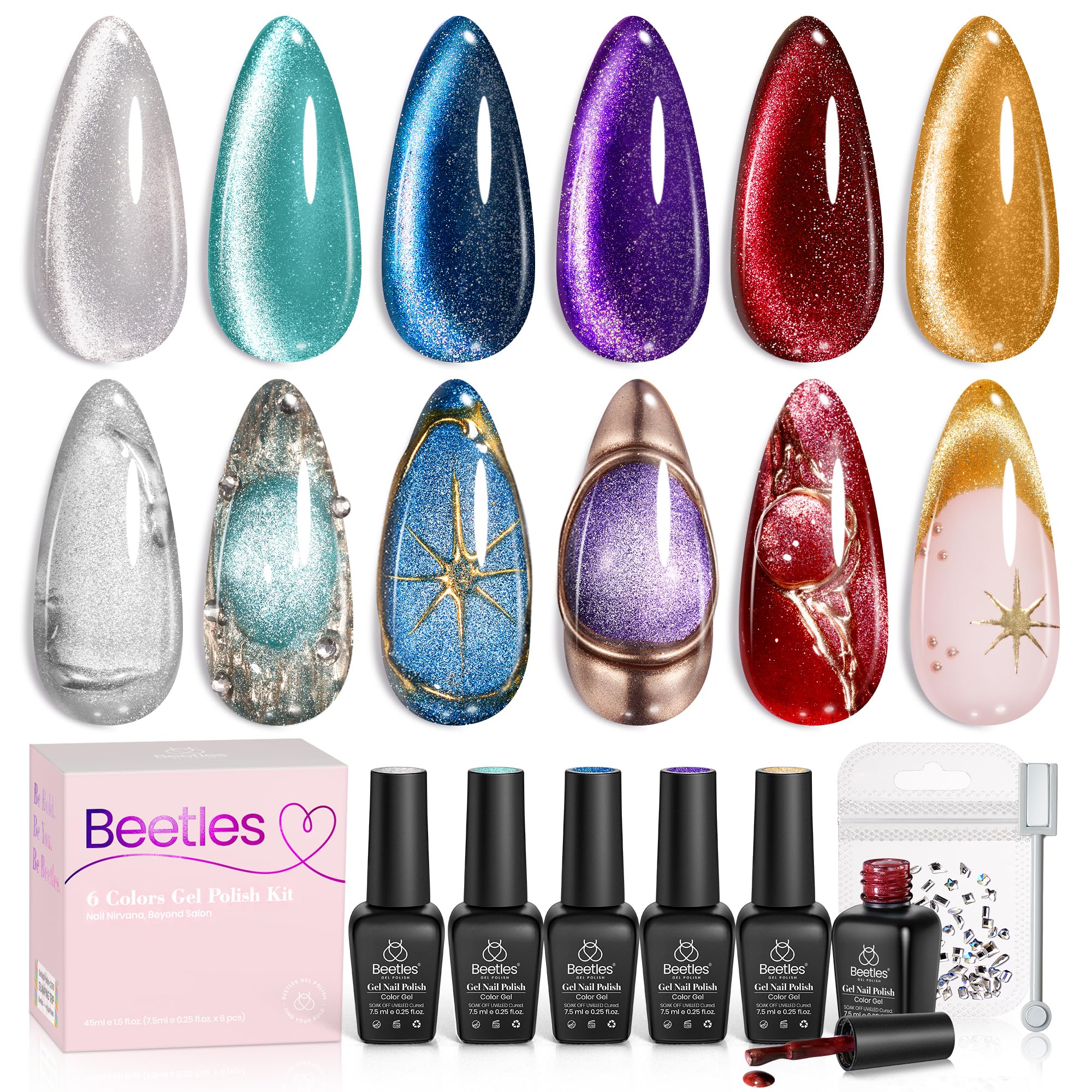 Beetles Vernis Œil-de-chat rouge bordeaux, effet magnétique durable pour une manucure chic.