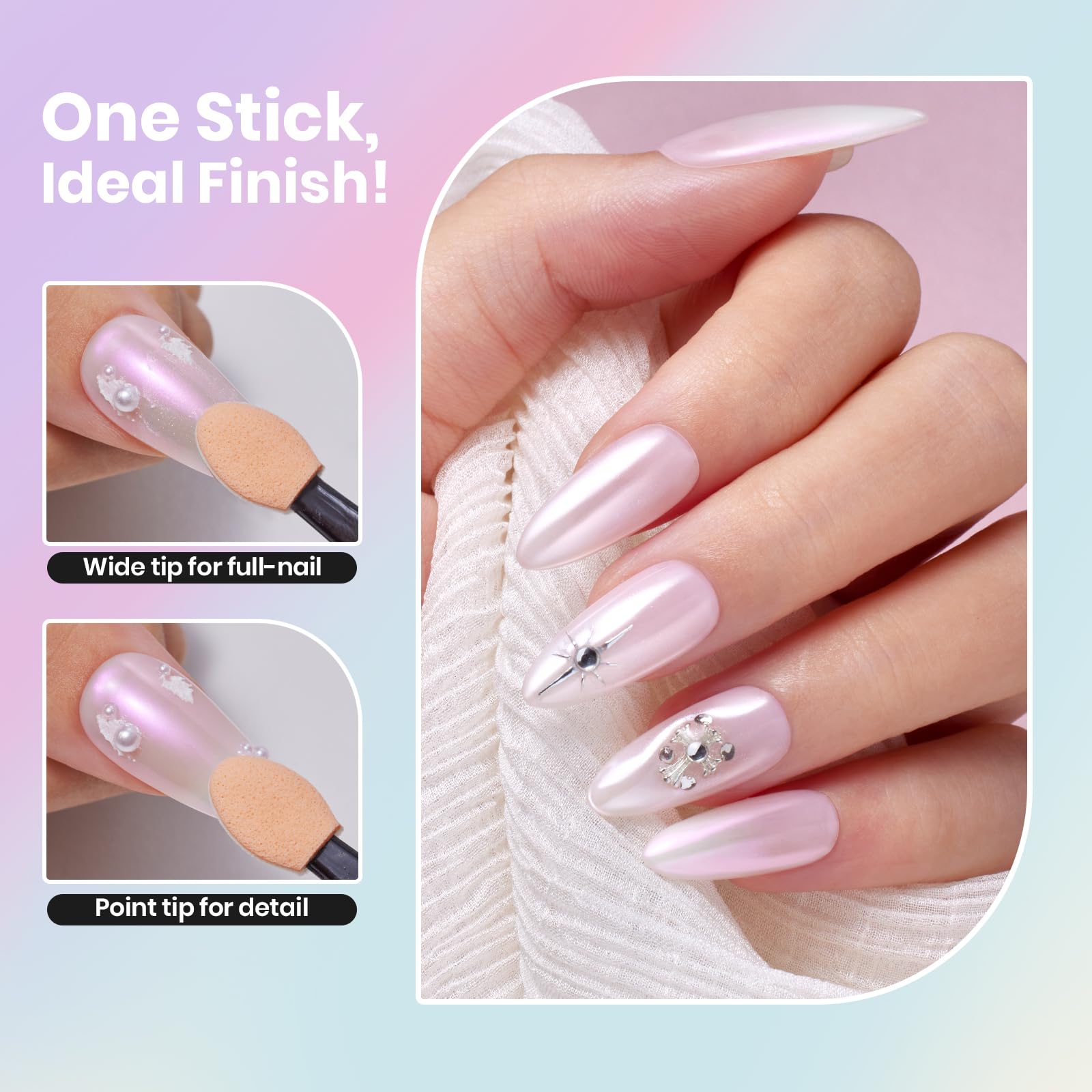 Résultat Beetles chrome sur ongles naturels avec effet perle