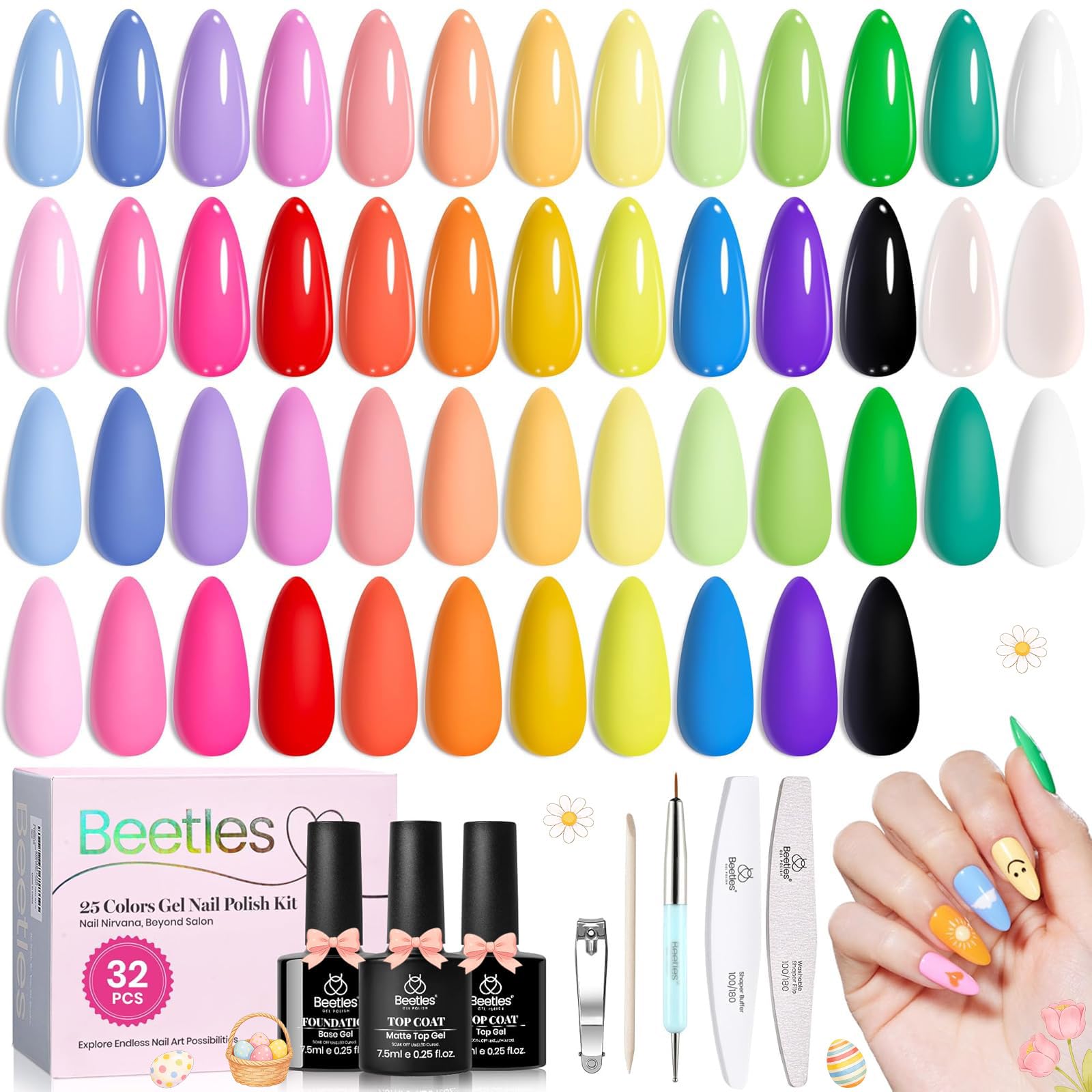 Beetles coffret vernis gel pastel Doodle Dreams, palette colorée et durable.