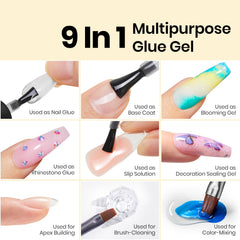Beetles Colle Gel Ongles 9 en 1, pinceau précis pour application contrôlée.