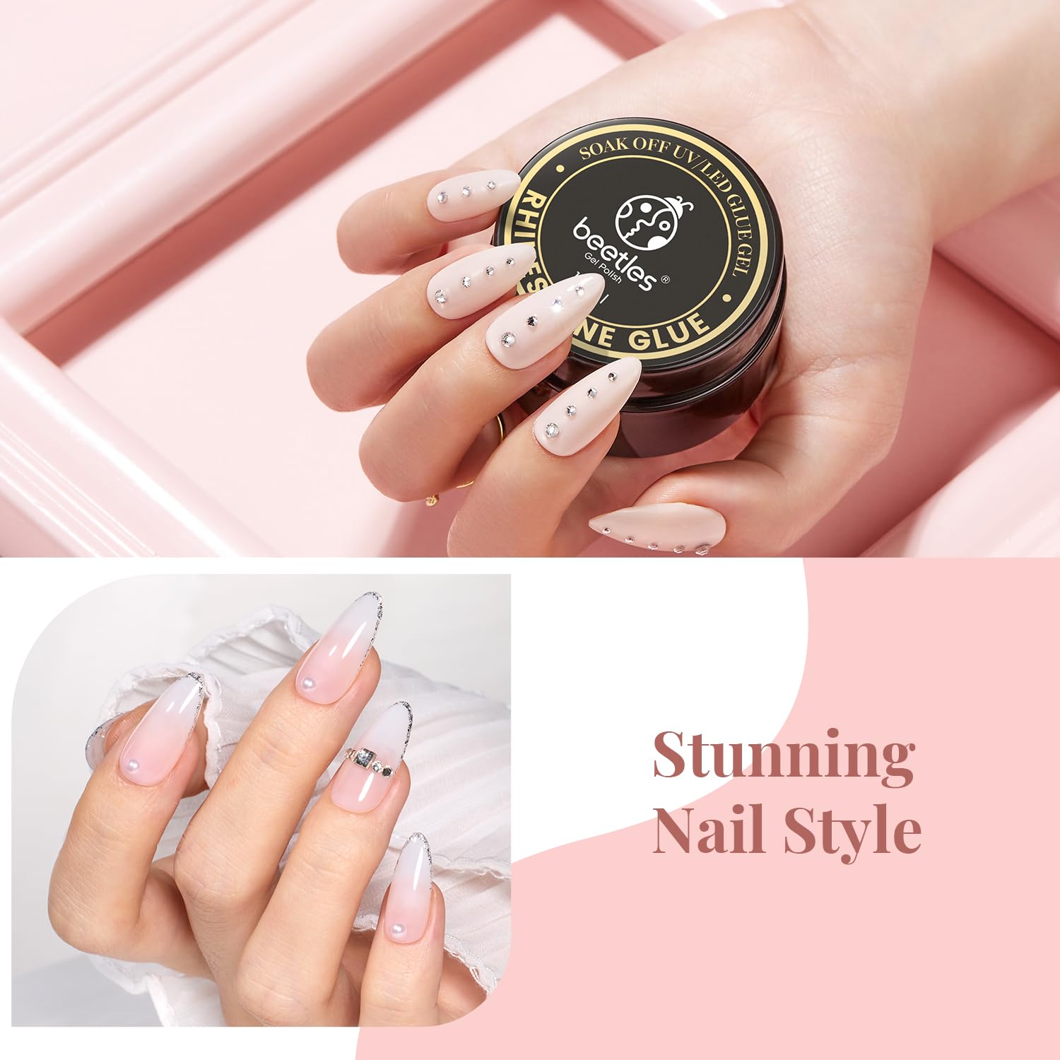 Beetles Colle Gel Ongles Paillettes Précises pour une application nette et durable.