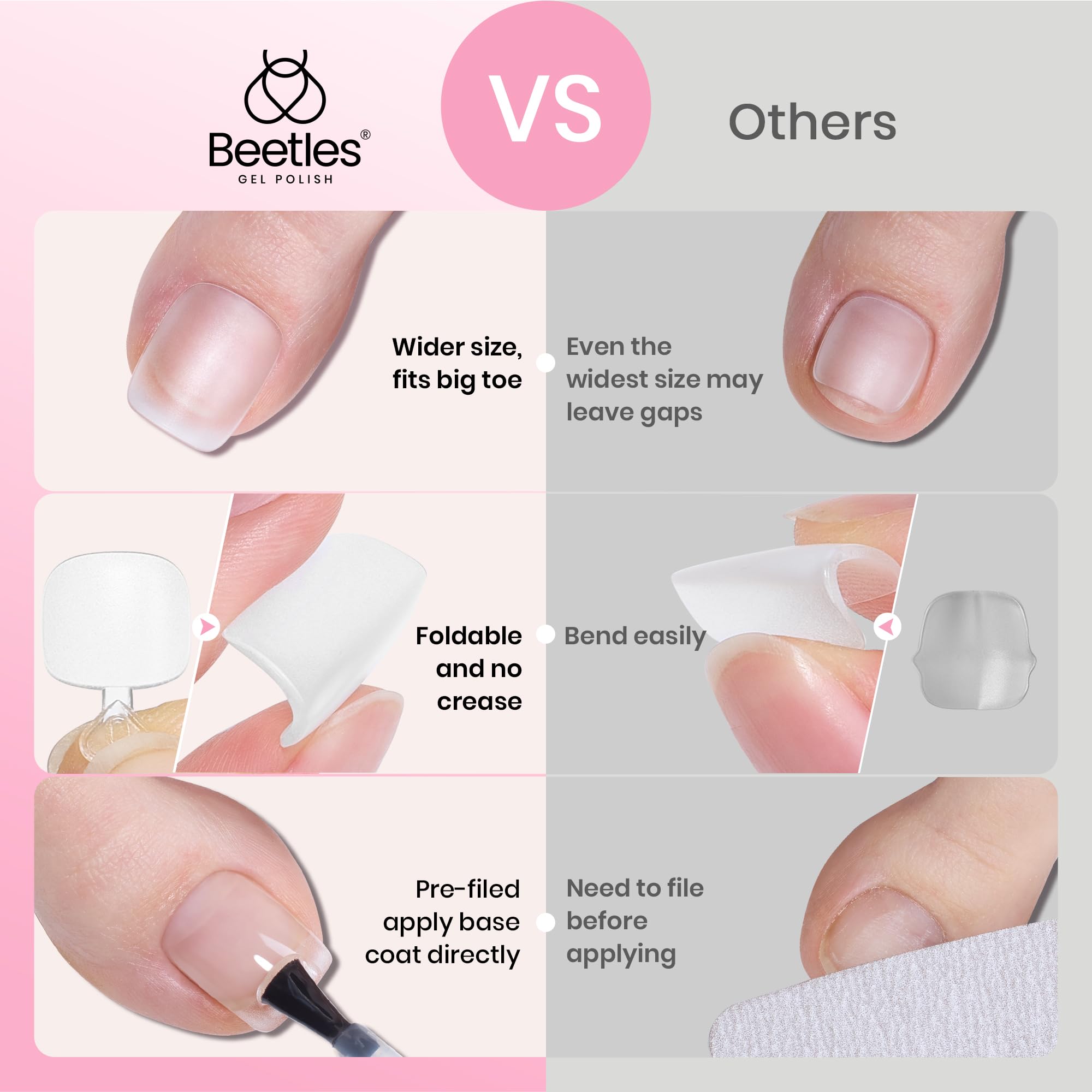 Beetles Tips d’Orteil Carré, pose rapide avec colle ou gel.