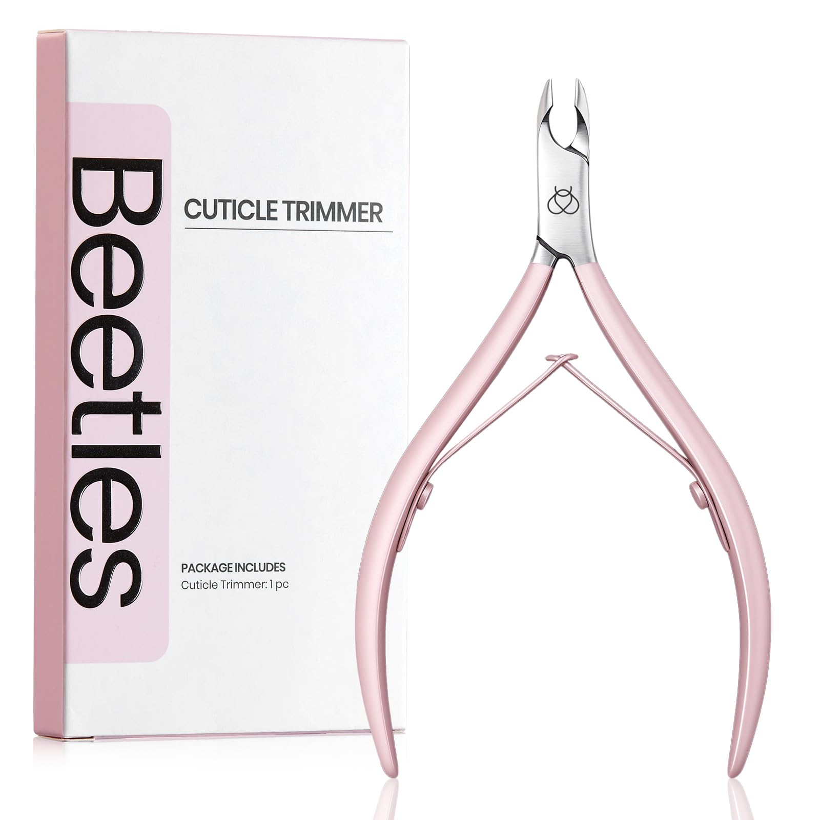 Beetles design rose pour une manucure tendance.