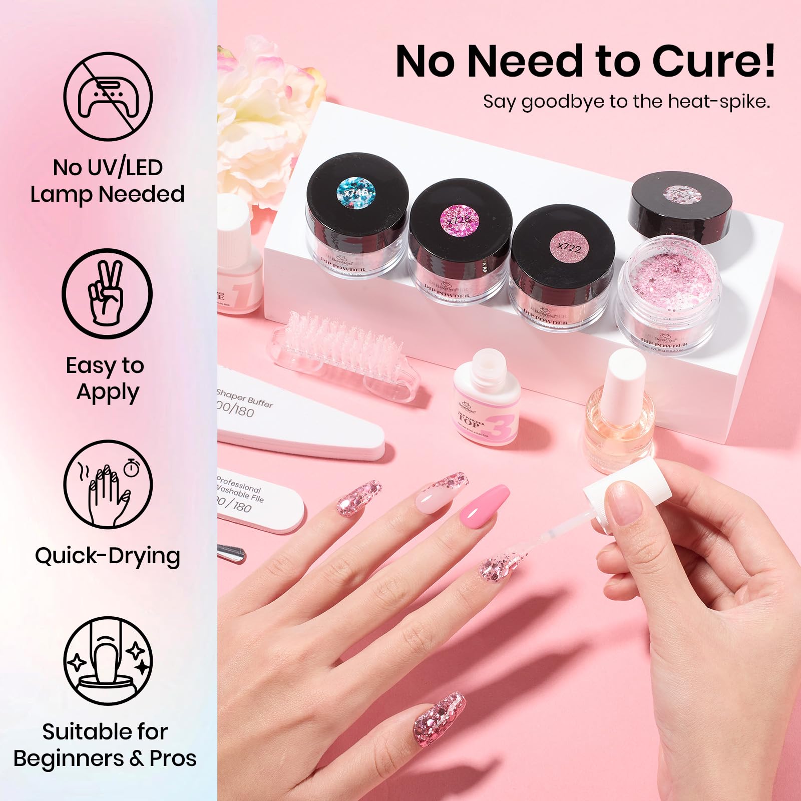 Beetles Dip Powder Kit Rose-Pastel: teinte douce pour des ongles soignés.