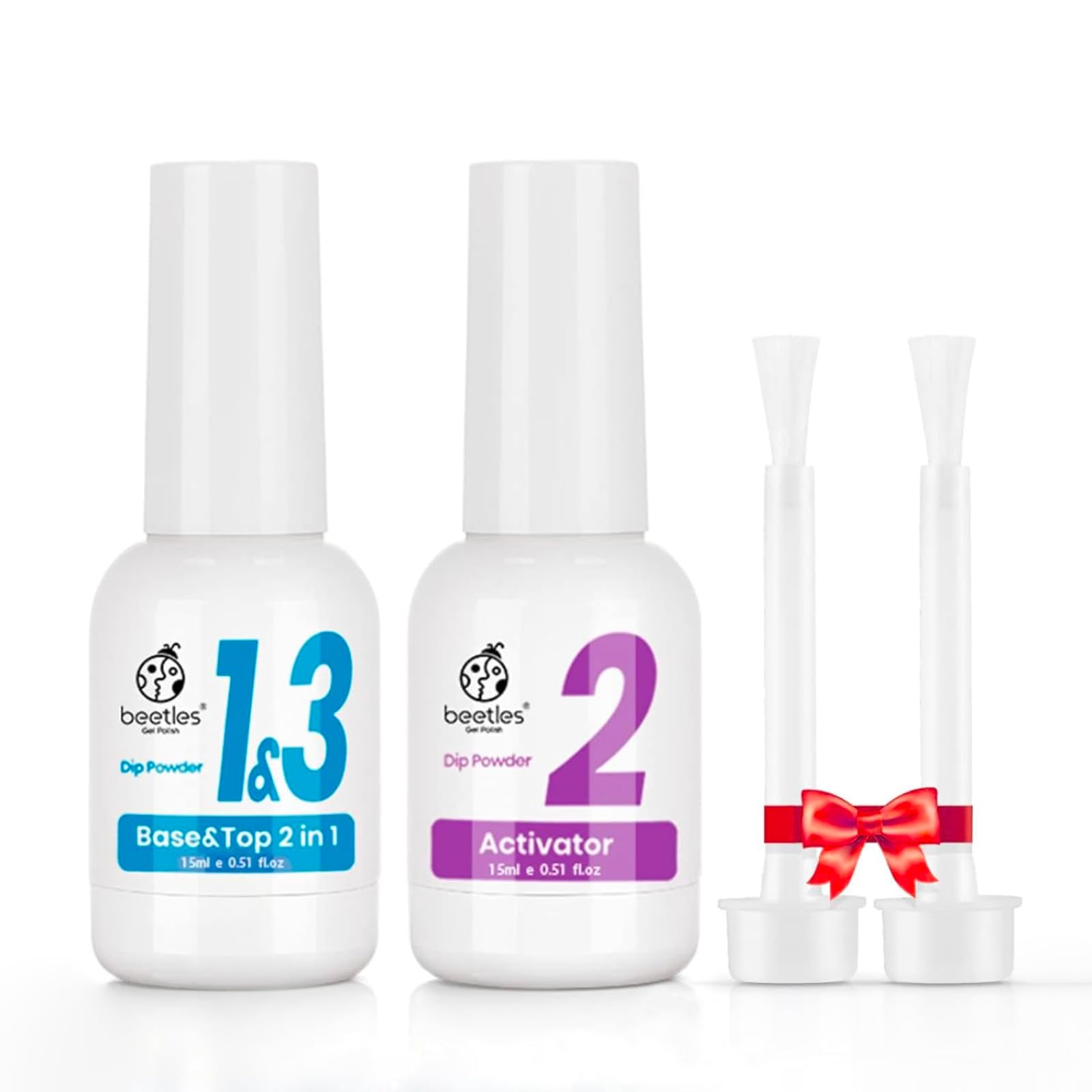 Beetles Gel Polish Dip Powder Liquide Set – Bouteilles Base/Top Coat et Activateur pour une finition durable.
