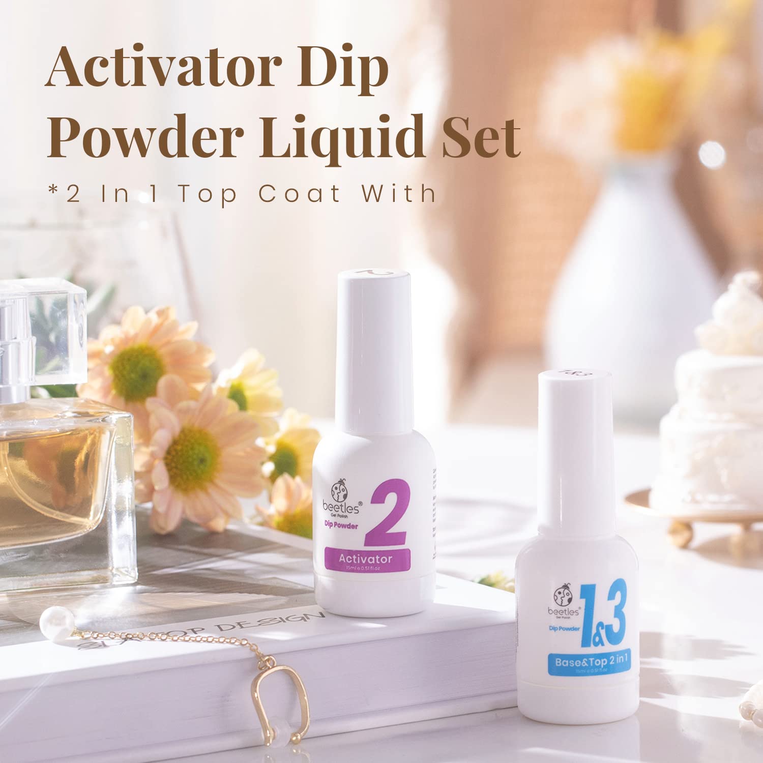 Beetles Gel Polish Dip Powder Liquide Set – Brosses de remplacement incluses pour une application précise.