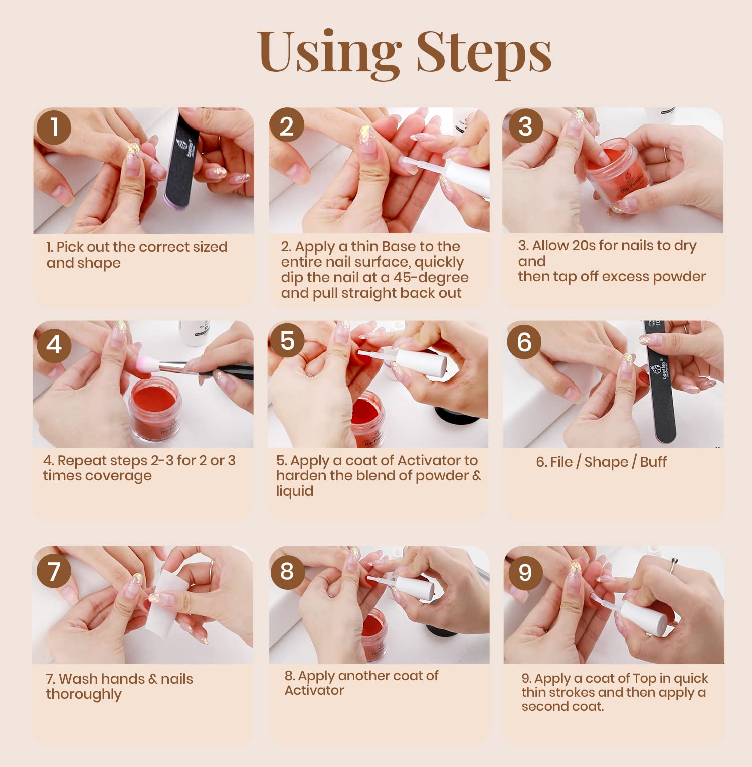 Beetles Gel Polish Dip Powder Liquide Set – Astuces et nettoyage simples pour une utilisation répétée.