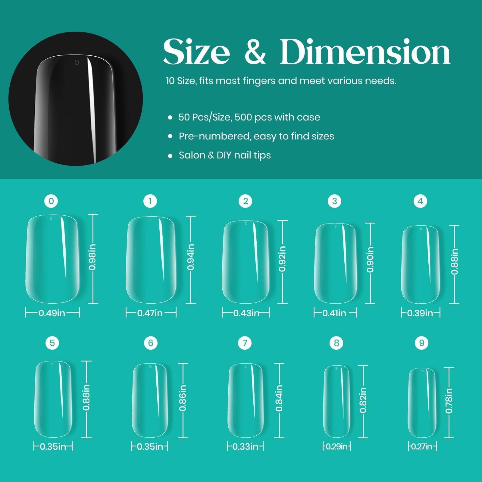 Beetles durete ongles carré moyen 500pcs résistance et tenue améliorée