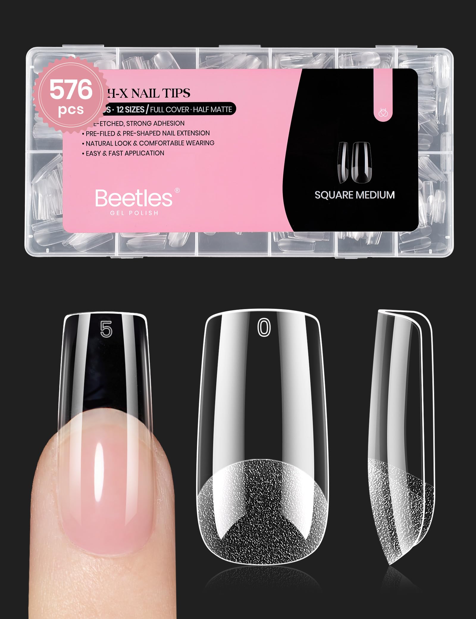 Beetles embouts ongles acryliques carre medium 576pcs – application rapide et précise