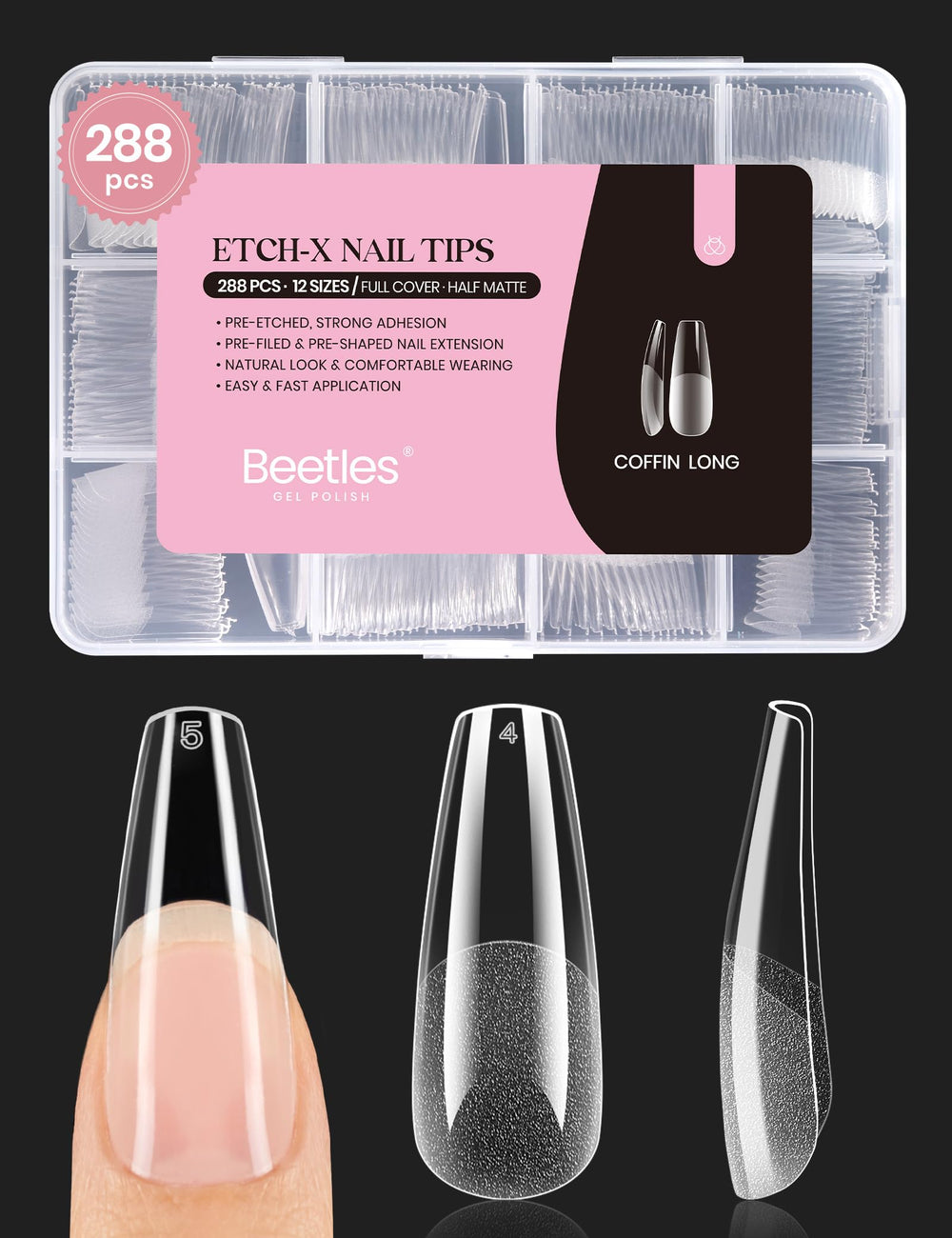 Beetles embouts d’ongles forme cercueil longue pour extensions propres et durables