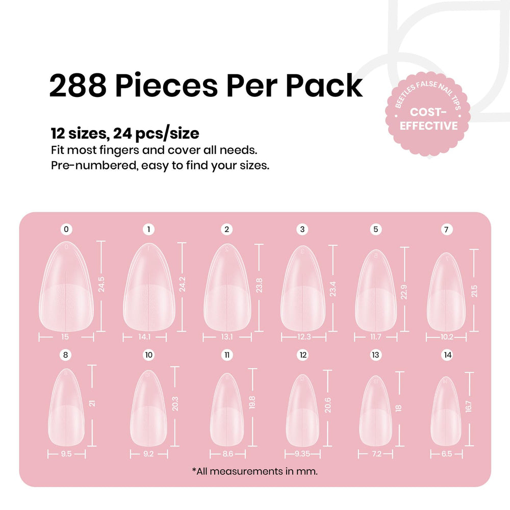 Kit Beetles avec 288 pièces en 12 tailles pour s’adapter à diverses formes d’ongles.