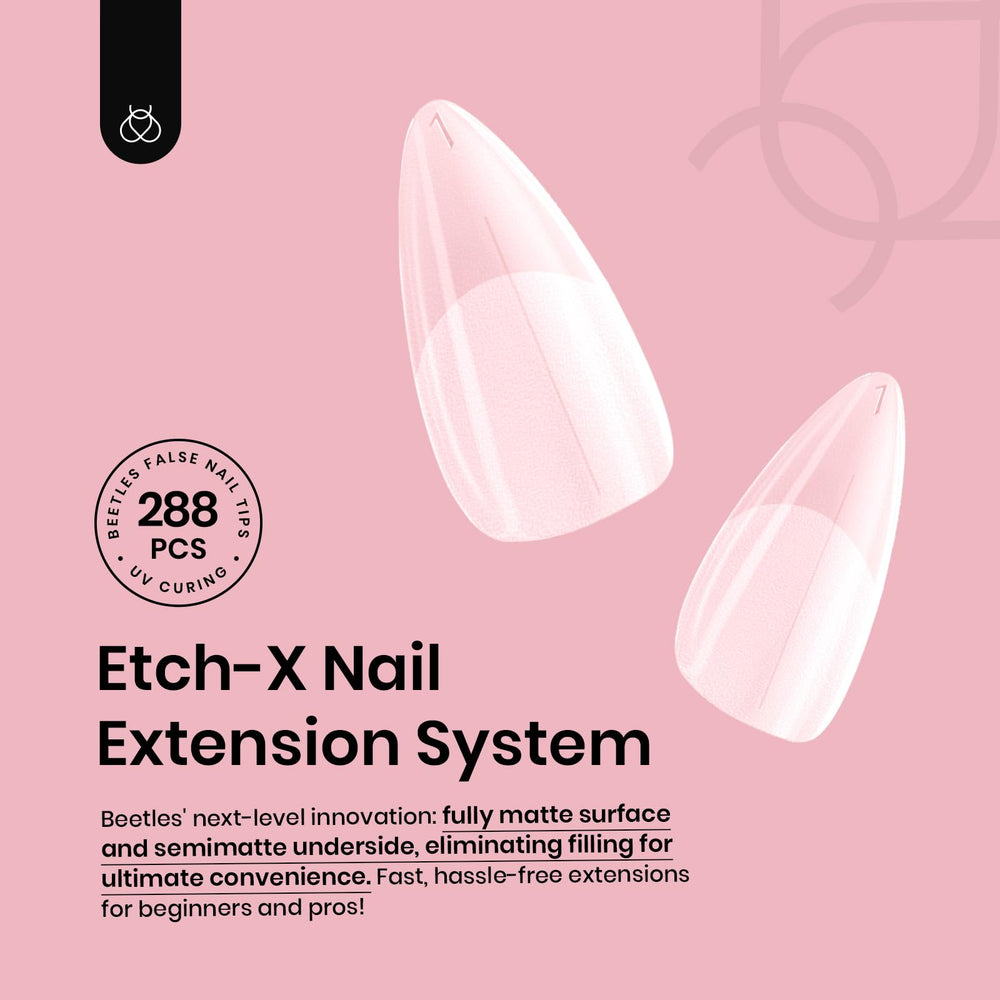 Beetles embouts d’ongles gel moyen amande avec ligne centrale pour alignement précis.