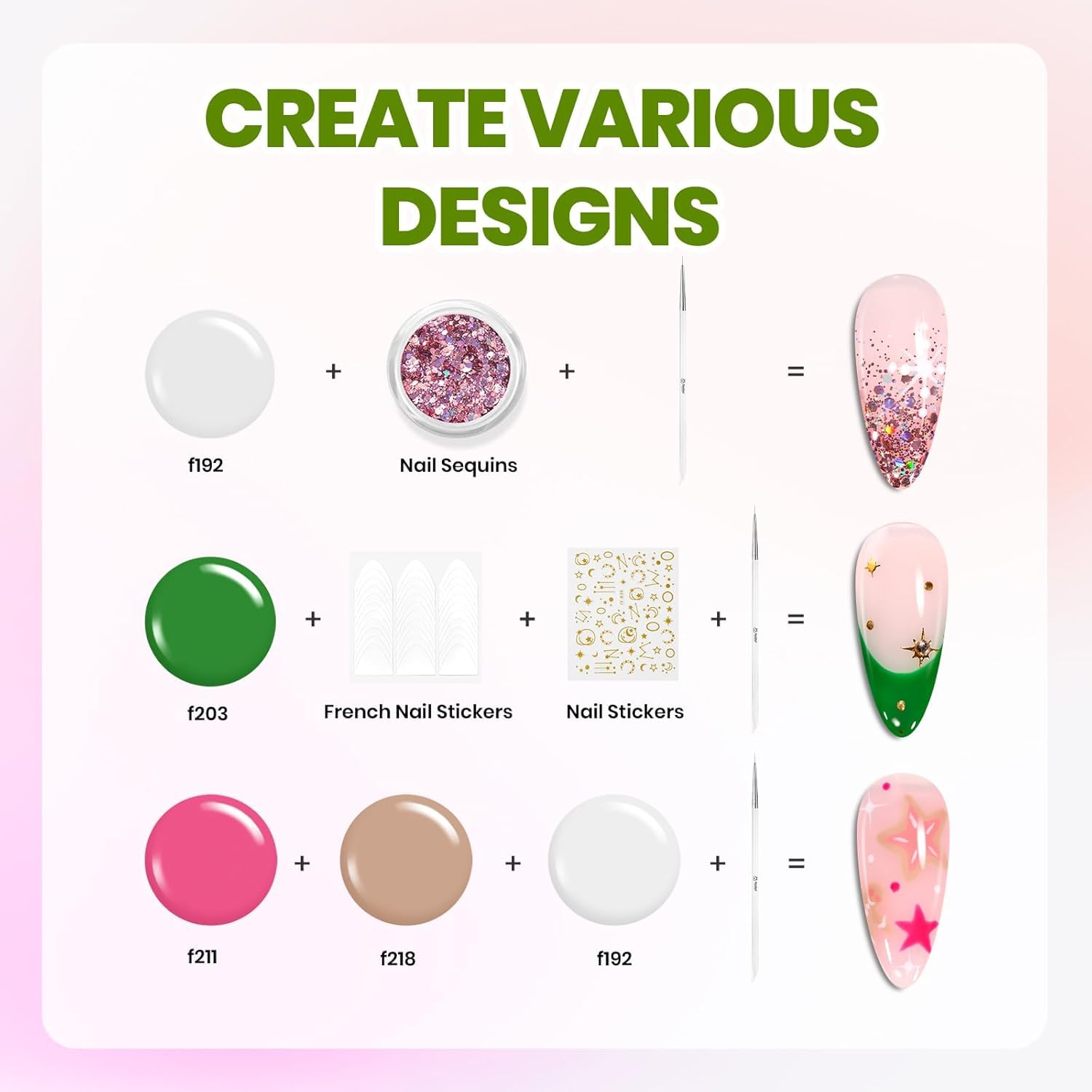 Beetles Gel Polish ensemble d'accessoires manucure artistique pour créations rapides.