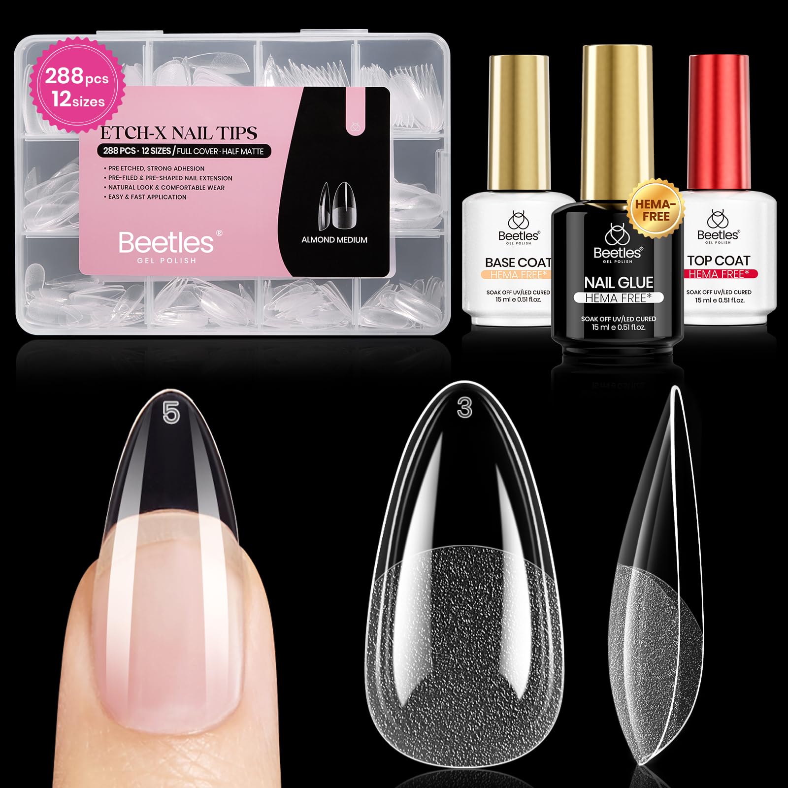 Beetles Etch-X amande moyenne: faux ongles faciles à poser à domicile