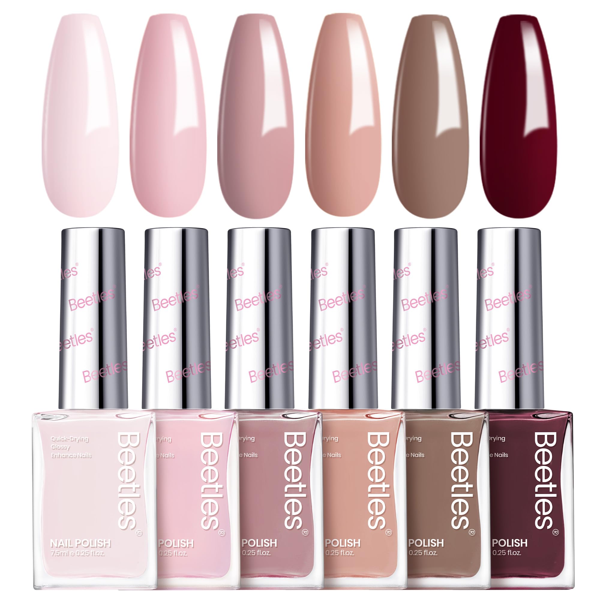 Beetles Ensemble vernis Coco Mousse, palette 6 couleurs prête à l’emploi sans lampe.