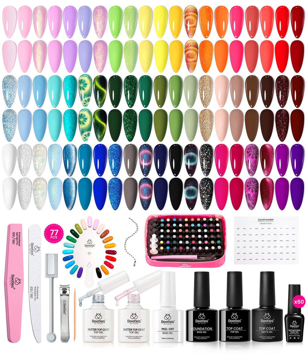Beetles Gel Polish: ensemble complet de 77 pièces pour une manucure à domicile variée.