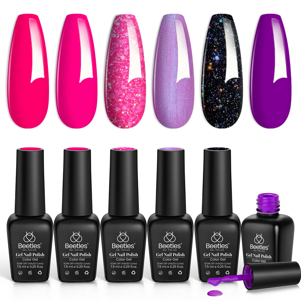 Beetles ensemble vernis gel rose chaud pour une manucure maison personnalisée.