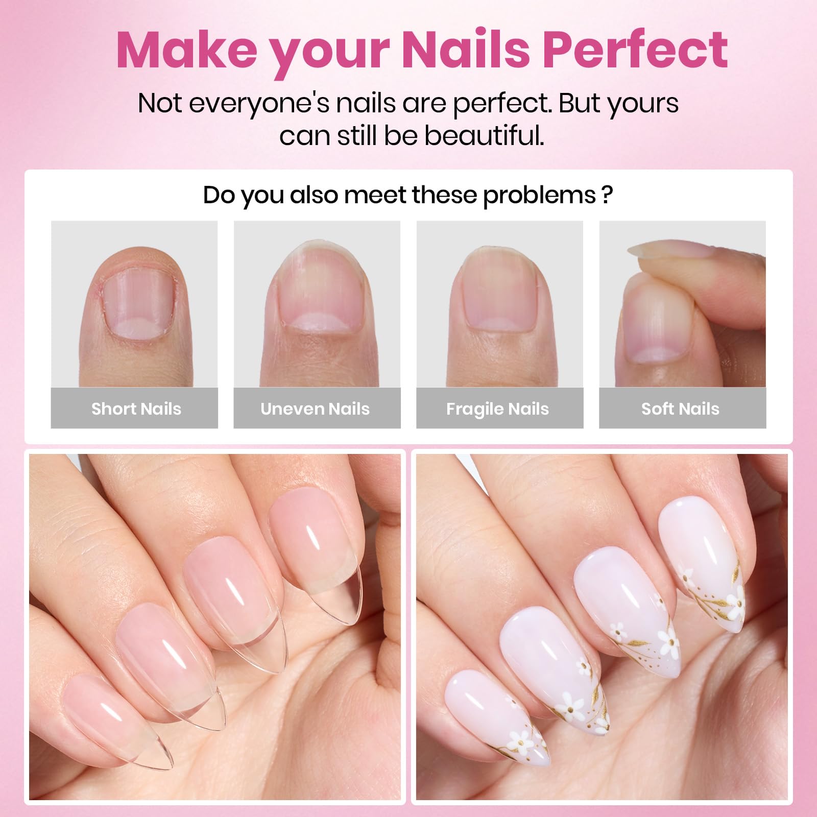 Beetles Gel Polish extensions gel doux PMMA, matériau léger et agréable à porter.